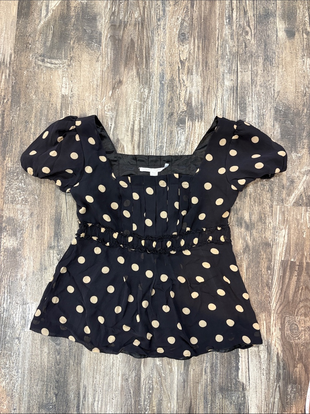 Black Polka Dot Puff-Sleeve Peplum Top